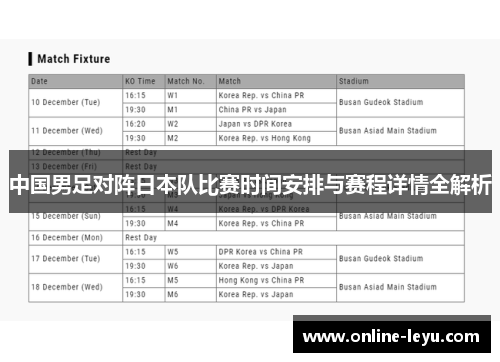 中国男足对阵日本队比赛时间安排与赛程详情全解析
