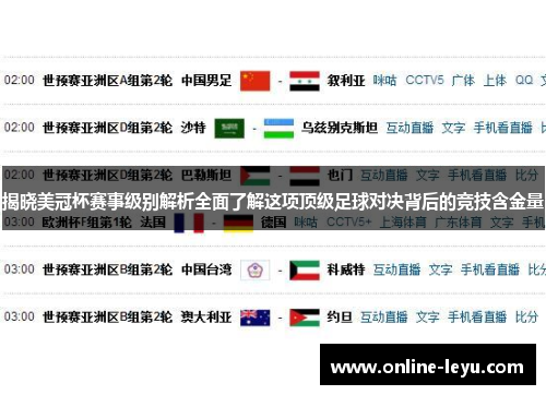揭晓美冠杯赛事级别解析全面了解这项顶级足球对决背后的竞技含金量